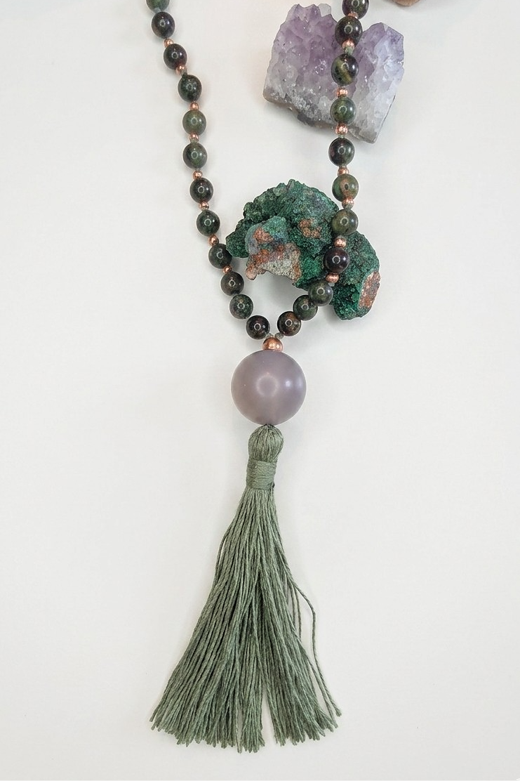 Mala in Diaspro Kambaba, Pietra guru Agata grigia, Rame