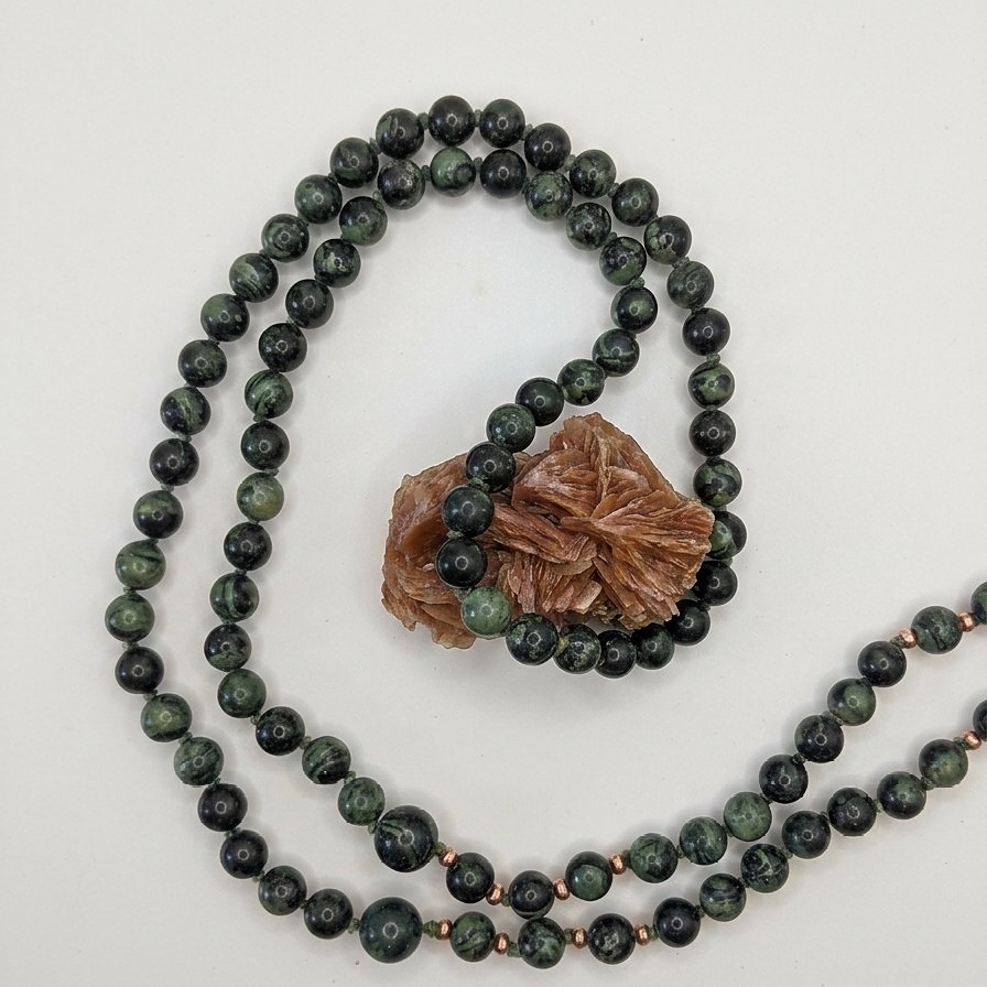 Mala in Diaspro Kambaba, Pietra guru Agata grigia, Rame