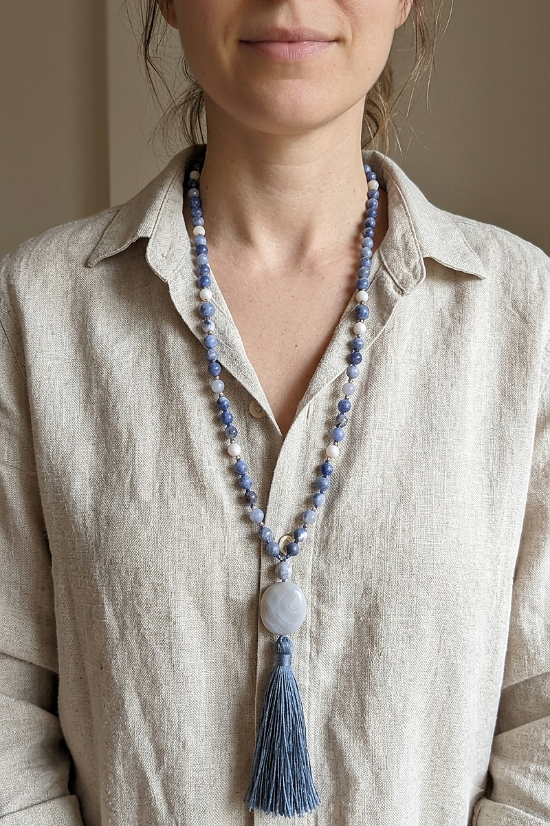 Mala in Sodalite, Pietra Guru Agata botswana, Rame