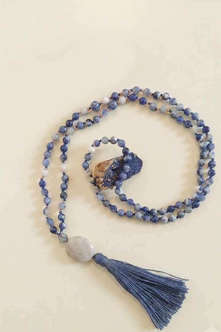 Mala in Sodalite, Pietra Guru Agata botswana, Rame