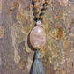 Mala 108 perle in Unakite, Pietra di luna,, Pietra Guru Calcite e Rame