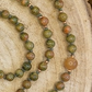 Mala 108 perle in Unakite, Pietra di luna,, Pietra Guru Calcite e Rame