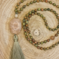 Mala 108 perle in Unakite, Pietra di luna,, Pietra Guru Calcite e Rame