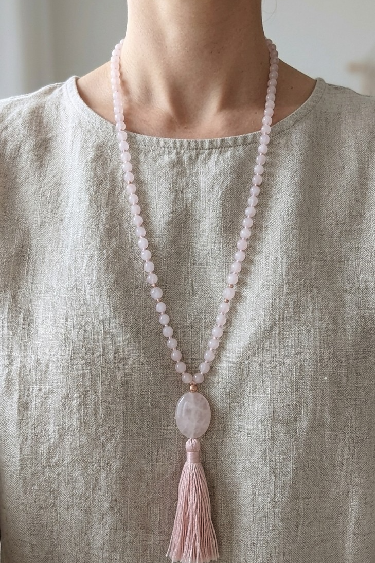 Mala in Quarzo rosa, Pietra Guru Quarzo rosa, Rame