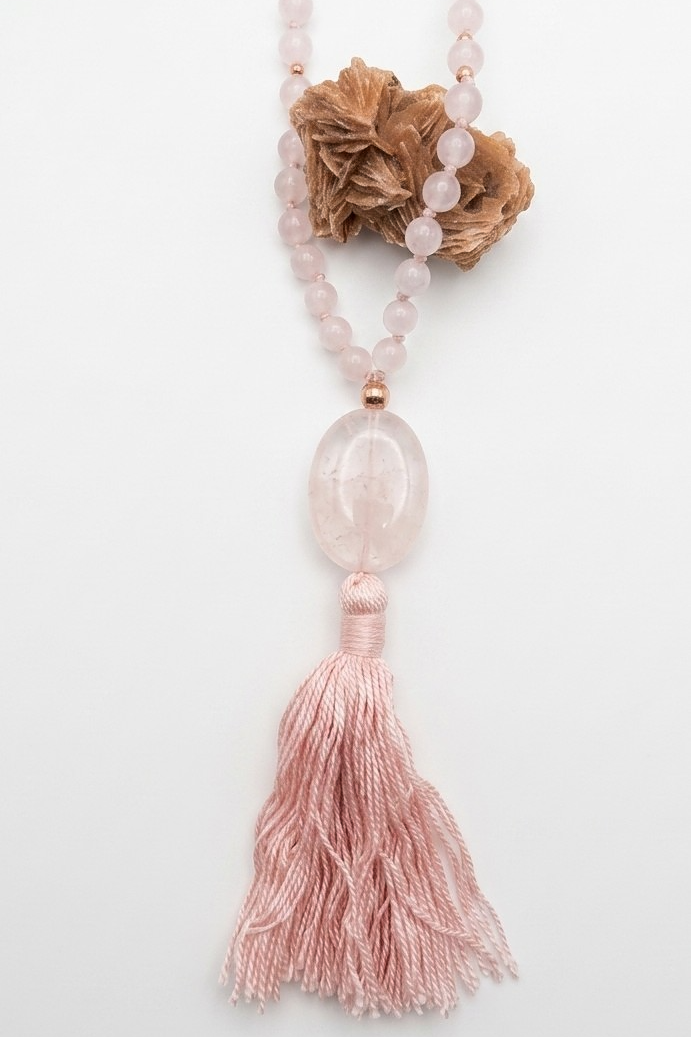 Mala in Quarzo rosa, Pietra Guru Quarzo rosa, Rame