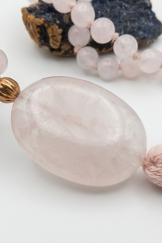 Mala in Quarzo rosa, Pietra Guru Quarzo rosa, Rame