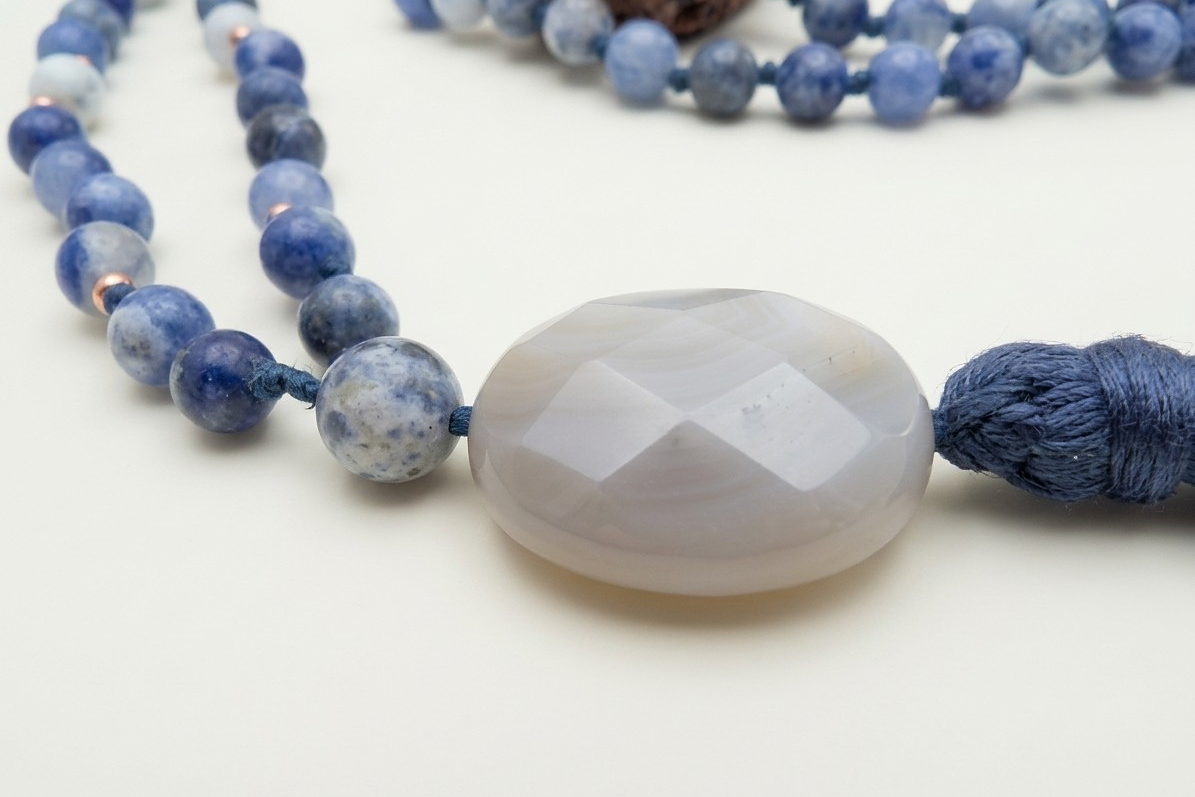 Mala in Sodalite, Pietra Guru Agata botswana, Rame