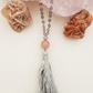 Mala da meditazione 108 Quarzo Fumè, Pietra di luna pesca, pietra guru Pietra di luna pesca, Argento 925