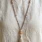 Mala da meditazione 108 Quarzo Fumè, Pietra di luna pesca, pietra guru Pietra di luna pesca, Argento 925