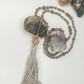 Mala da meditazione 108 Quarzo Fumè, Pietra di luna pesca, pietra guru Pietra di luna pesca, Argento 925