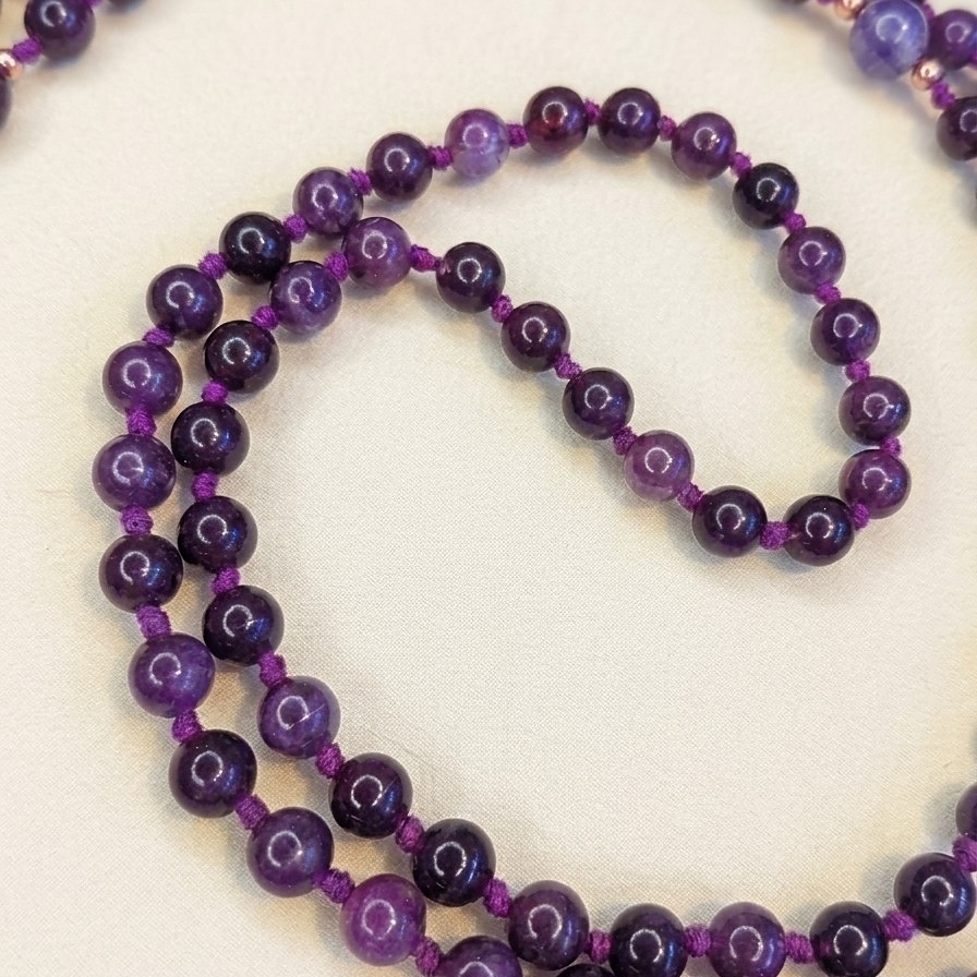 Mala da meditazione in Ametista, Pietra Guru Ametista e Rame