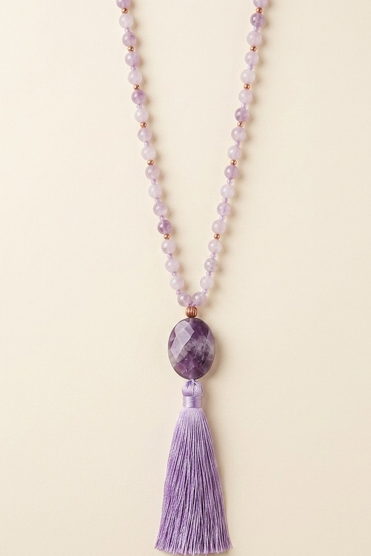 Mala da meditazione in Ametista lavanda, ametista, 108 perle, Perla Guru in ametista Chevron