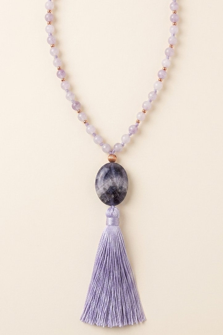 Mala da meditazione in Ametista lavanda, ametista, 108 perle, Perla Guru in ametista Chevron
