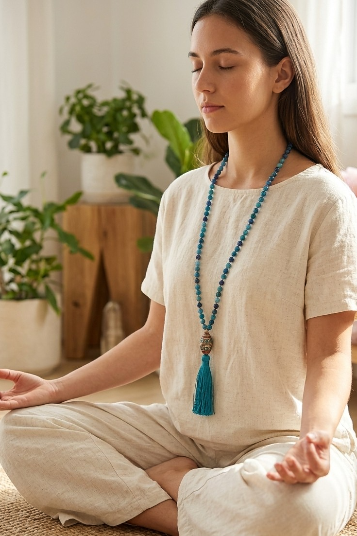 Mala da meditazione in Apatite, Perla Guru Tibetana, rame
