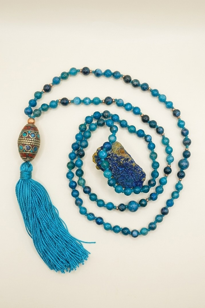 Mala da meditazione in Apatite, Perla Guru Tibetana, rame