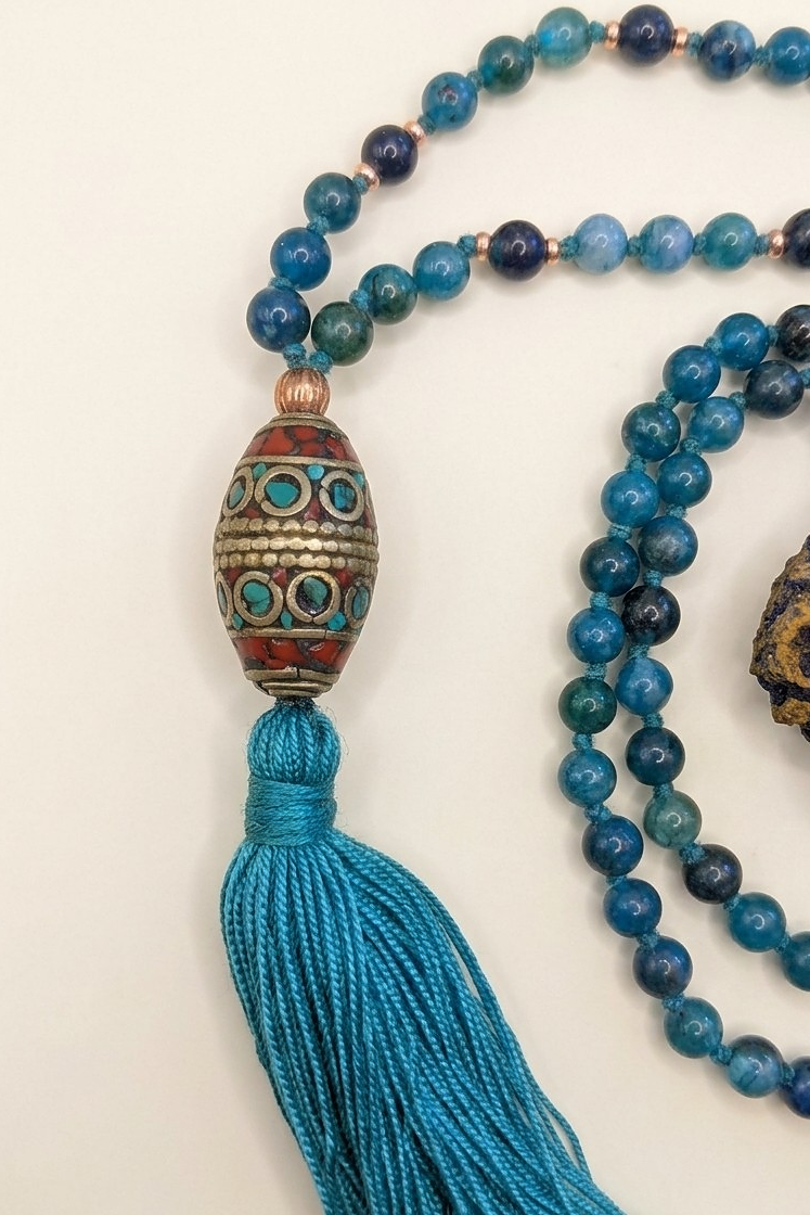 Mala da meditazione in Apatite, Perla Guru Tibetana, rame