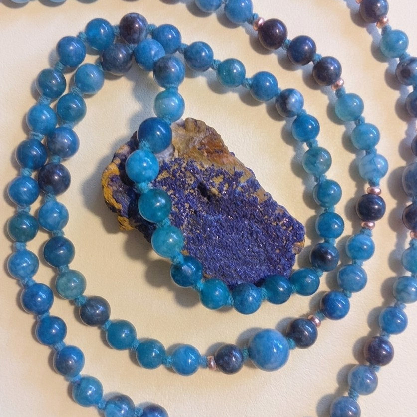 Mala da meditazione in Apatite, Perla Guru Tibetana, rame
