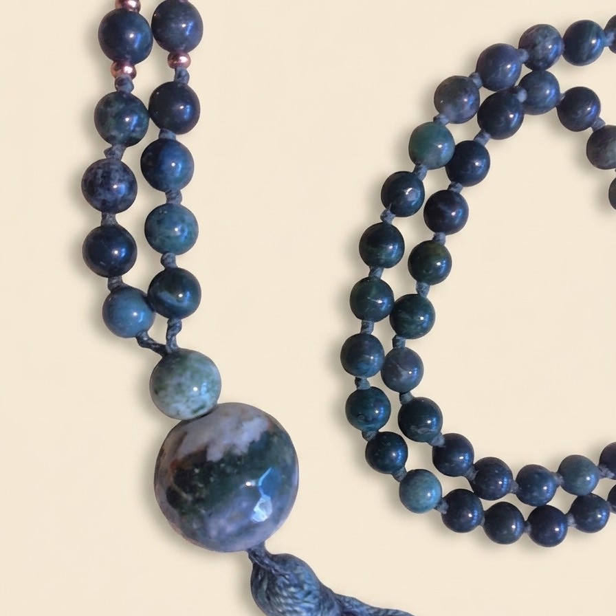 Mala in Agata muschiata, Pietra Guru Agata albero, Rame
