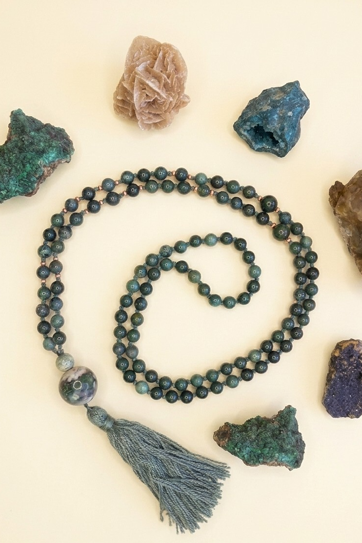 Mala in Agata muschiata, Pietra Guru Agata albero, Rame