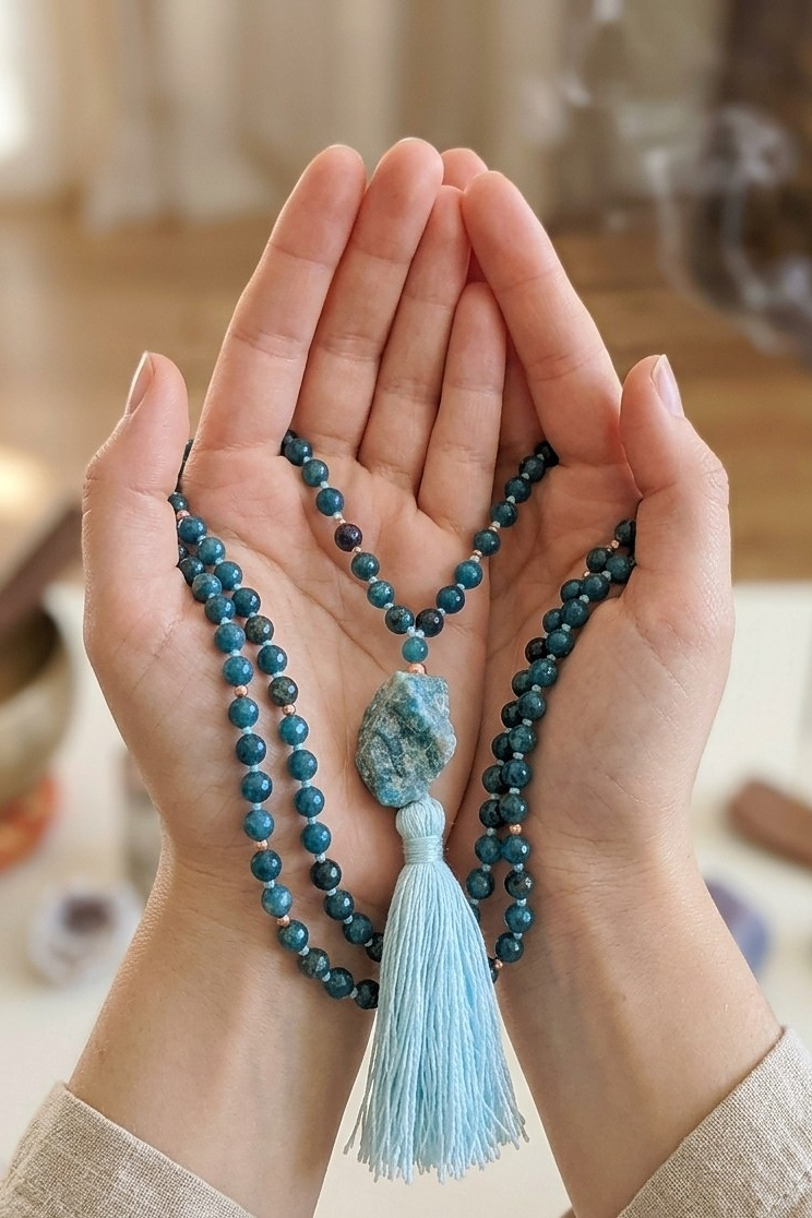 Mala per la pratica della meditazione in Apatite e Rame