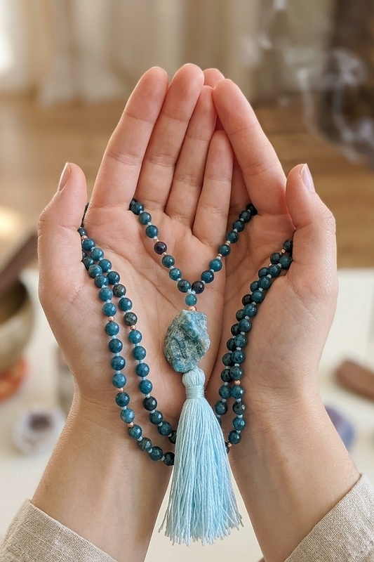 Mala per la pratica della meditazione in Apatite e Rame