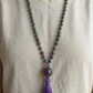 Mala con 108 perle di Zoisite, Pietra Guru Ametista, Rame