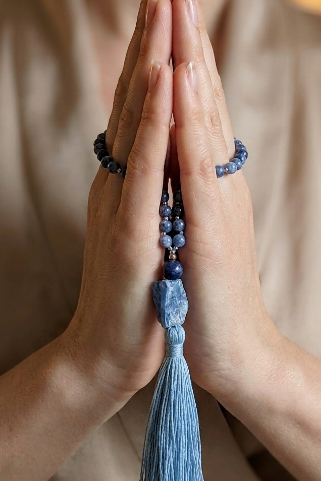 Mala in Dumortierite, Pietra Guru Lapislazzuli, Rame