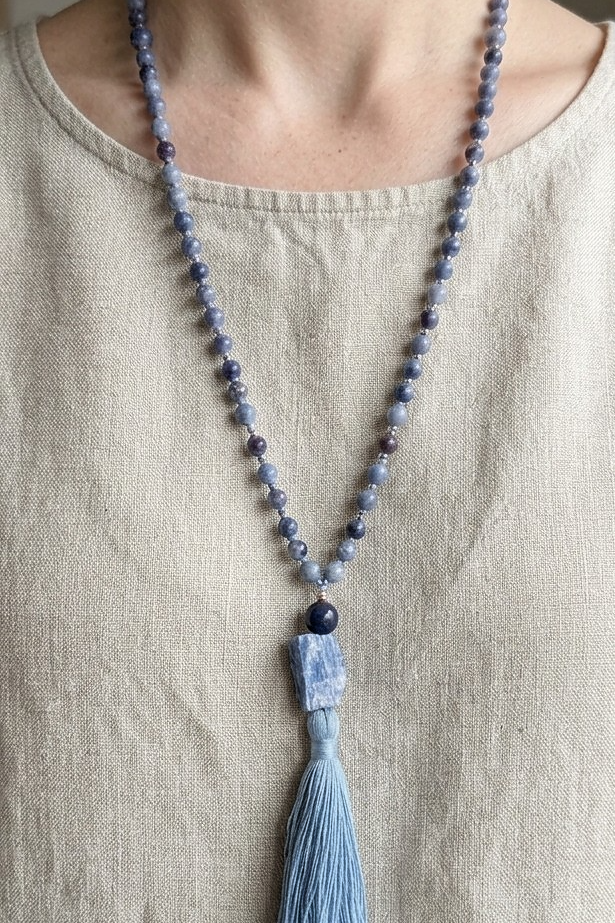 Mala in Dumortierite, Pietra Guru Lapislazzuli, Rame