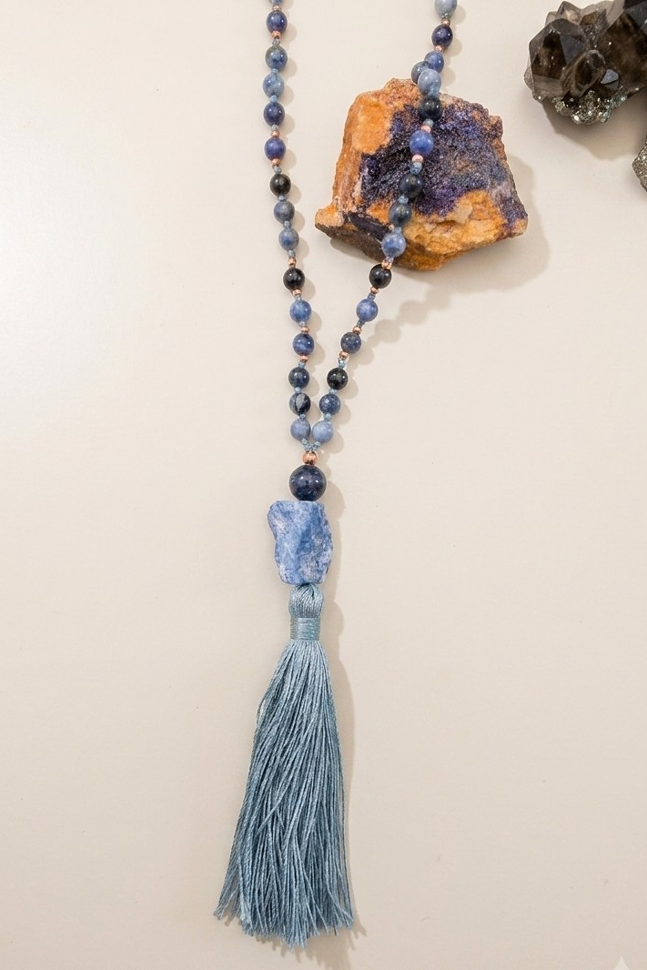 Mala in Dumortierite, Pietra Guru Lapislazzuli, Rame