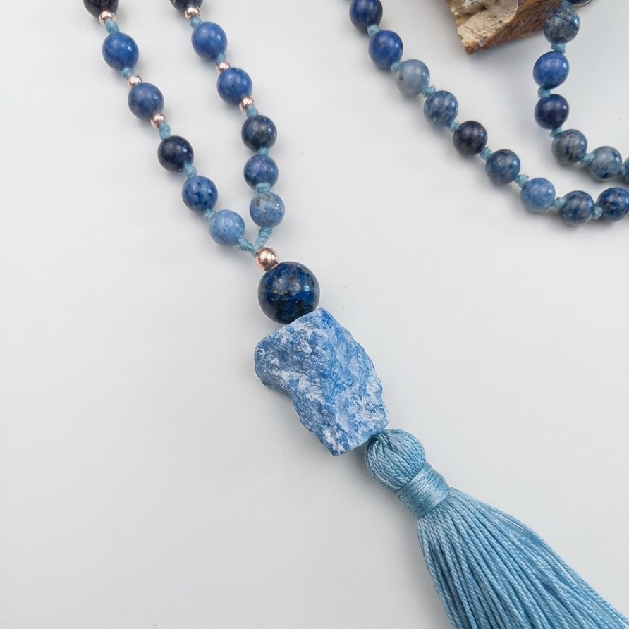 Mala in Dumortierite, Pietra Guru Lapislazzuli, Rame