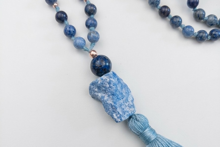 Mala in Dumortierite, Pietra Guru Lapislazzuli, Rame