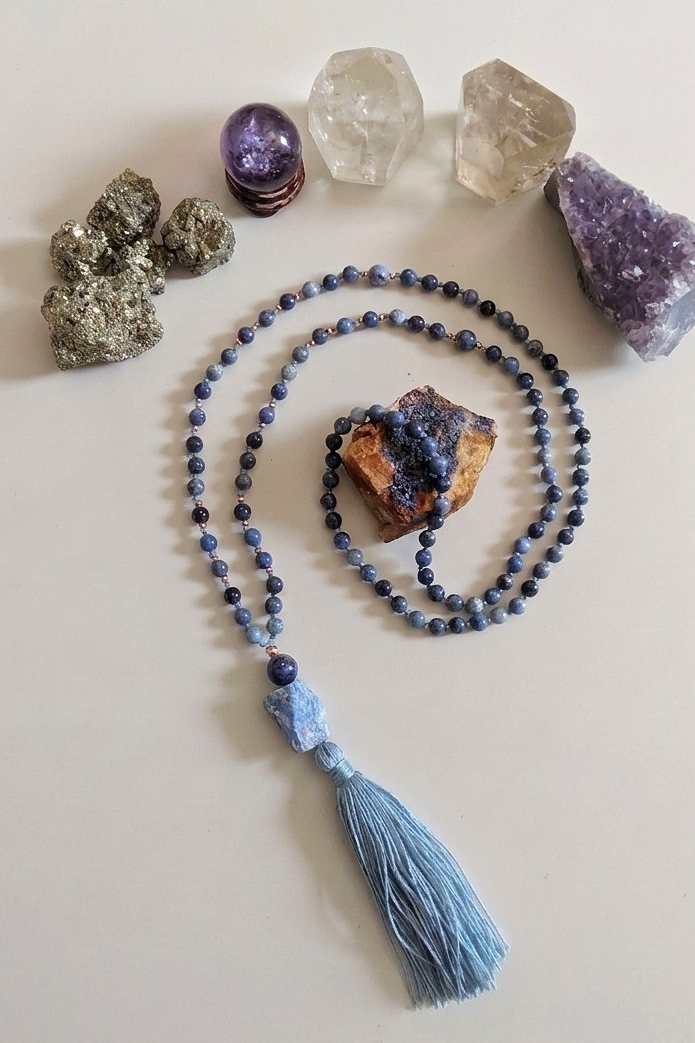 Mala in Dumortierite, Pietra Guru Lapislazzuli, Rame
