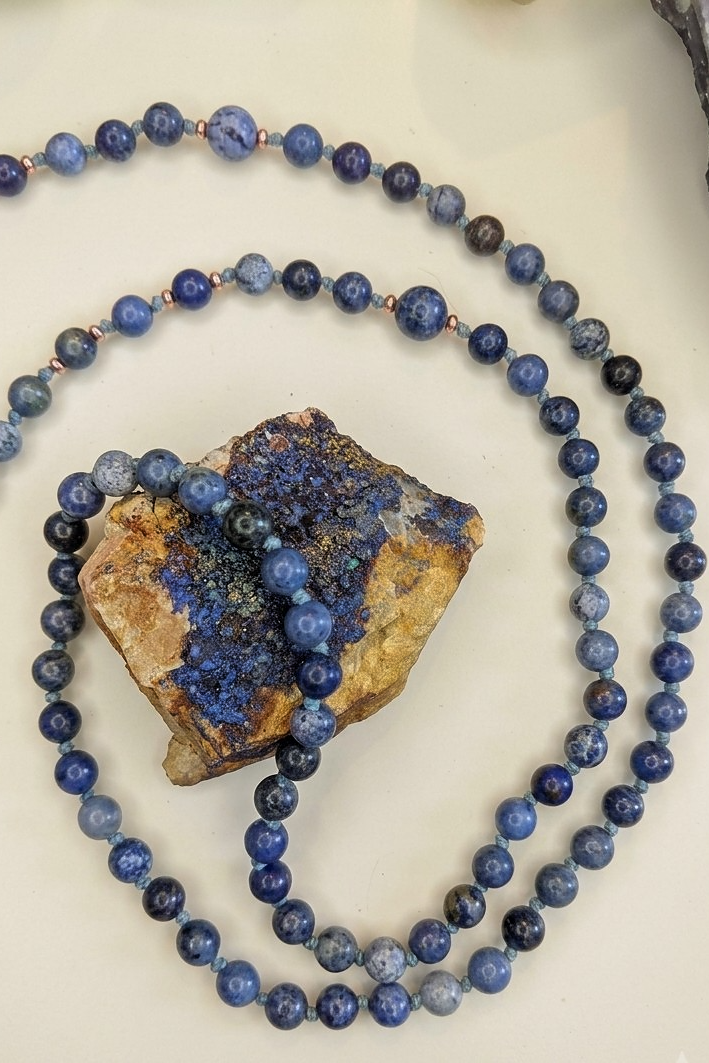 Mala in Dumortierite, Pietra Guru Lapislazzuli, Rame