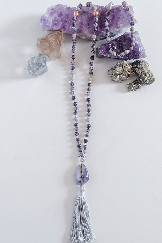 Mala in Diaspro zebrato, Pietra Guru Agata botswana, Rame
