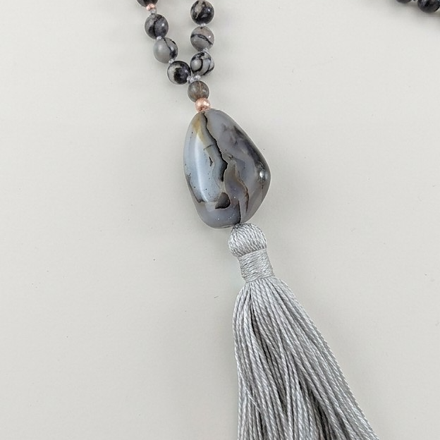 Mala in Diaspro zebrato, Pietra Guru Agata botswana, Rame