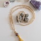 Mala collana 108 perle Quarzo citrino, pietra guru Occhio di tigre, rame