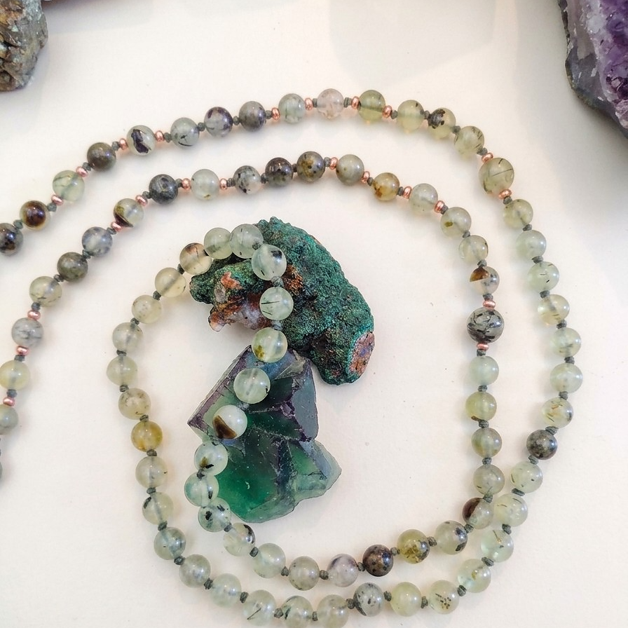 Mala in Prehnite, Pietra guru Agata muschiata, Rame