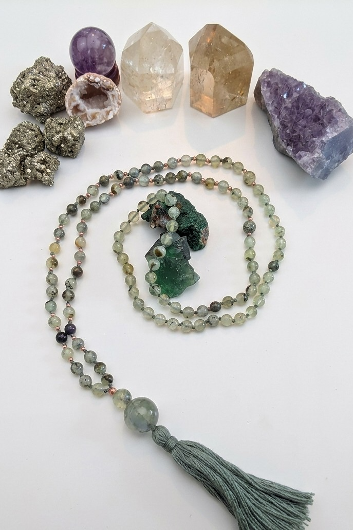 Mala in Prehnite, Pietra guru Agata muschiata, Rame