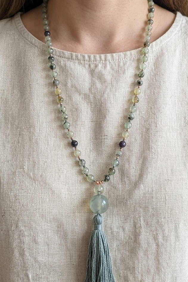 Mala in Prehnite, Pietra guru Agata muschiata, Rame