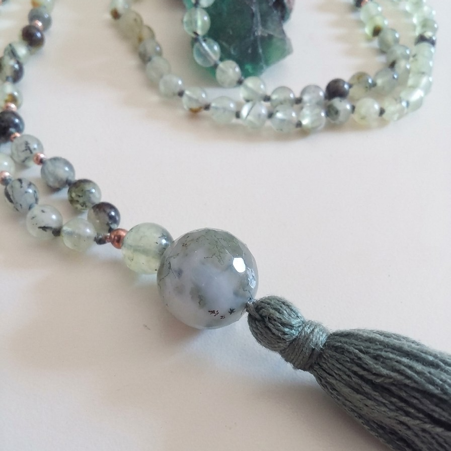 Mala in Prehnite, Pietra guru Agata muschiata, Rame
