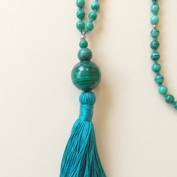 Mala 108 con pietre naturali di Malachite, Perla Guru Malachite