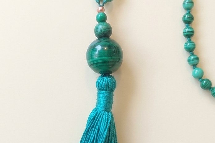Mala 108 con pietre naturali di Malachite, Perla Guru Malachite