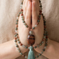 Mala fatta a mano con pietre dure naturali in Eliotropio, Pietra Guru Labradorite e Occhio di bue, Rame