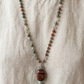 Mala fatta a mano con pietre dure naturali in Eliotropio, Pietra Guru Labradorite e Occhio di bue, Rame