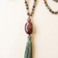Mala fatta a mano con pietre dure naturali in Eliotropio, Pietra Guru Labradorite e Occhio di bue, Rame