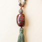 Mala fatta a mano con pietre dure naturali in Eliotropio, Pietra Guru Labradorite e Occhio di bue, Rame