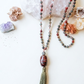 Mala fatta a mano con pietre dure naturali in Eliotropio, Pietra Guru Labradorite e Occhio di bue, Rame