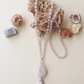 Mala da meditazione in Ametista lavanda, Perla Guru in Quarzo rosa
