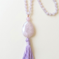 Mala da meditazione in Ametista lavanda, Perla Guru in Quarzo rosa