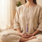 Mala da meditazione in Ametista lavanda, Perla Guru in Quarzo rosa